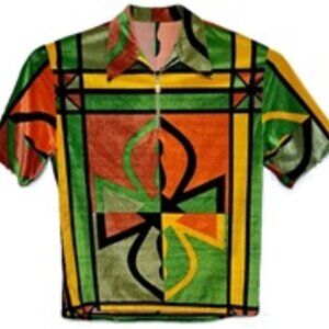 Mens 70s Style Color Block Pullover Shirt XL NOS